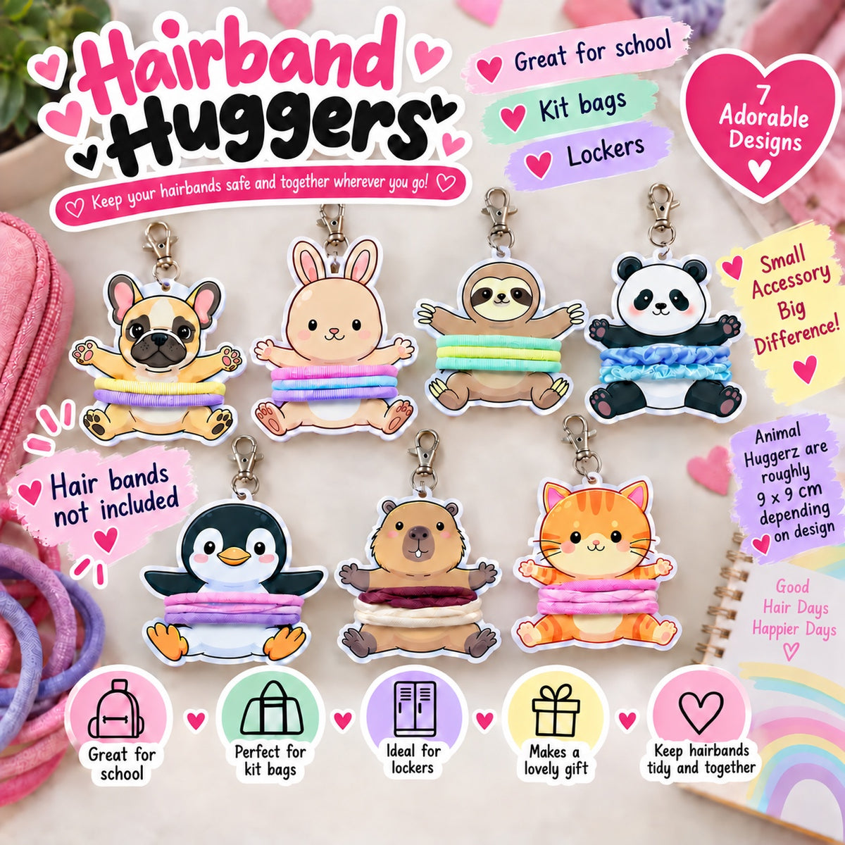 All seven Animal Huggerz hairband hugger designs