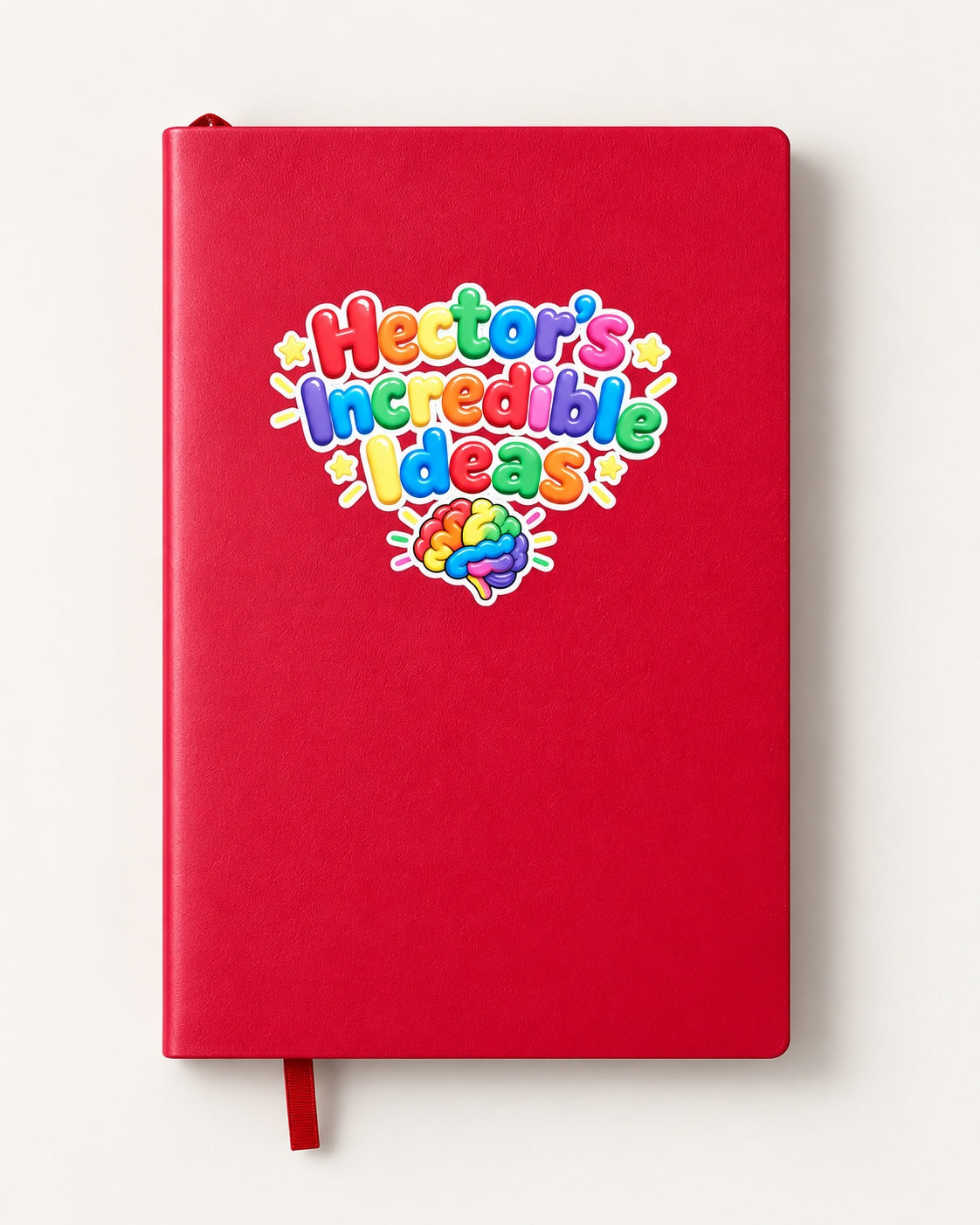 Example of a printed personalised red notebook